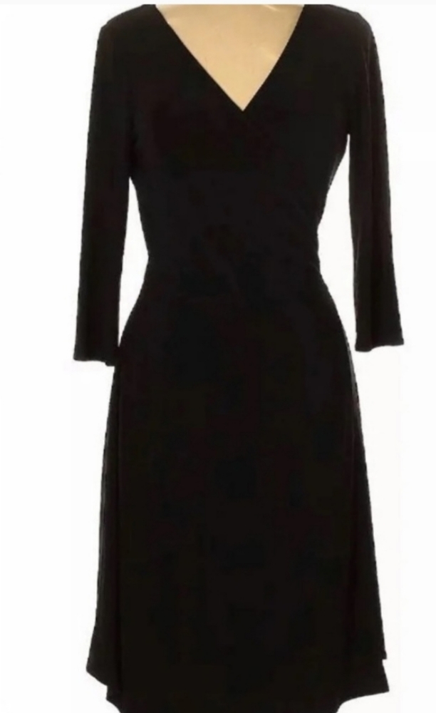 Tahari Long Sleeve Black Fit & Flare Wrap Dress 6